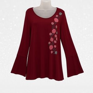 NY COLLECTION beautiful long bell sleeve embroidered blouse size XL